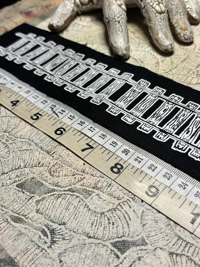 Train tracks sew on patch. 11 inches long