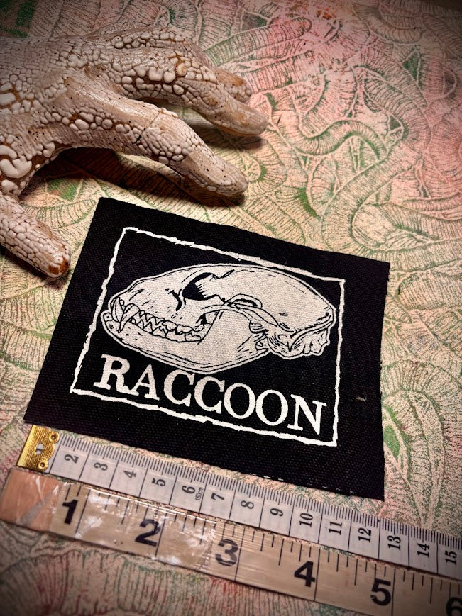 Raccoon skull sew on patch