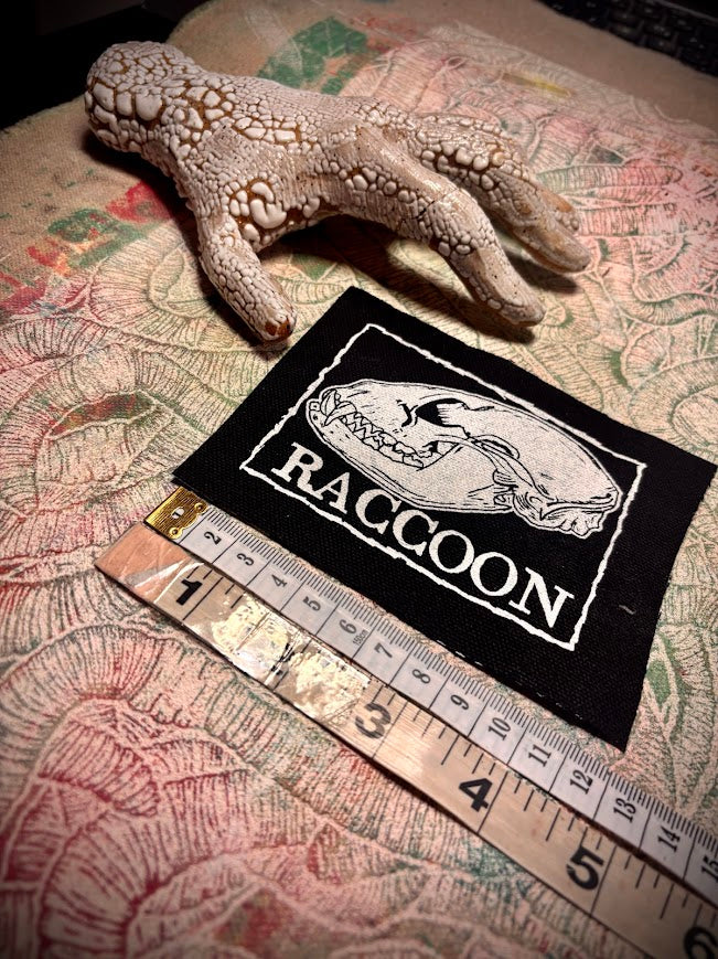 Raccoon skull sew on patch
