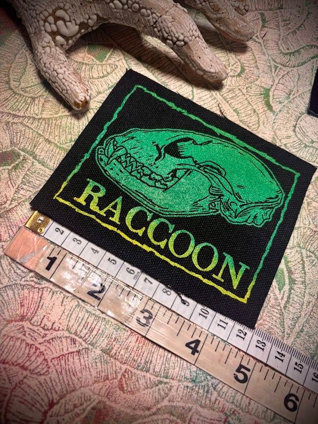 Raccoon skull sew on patch