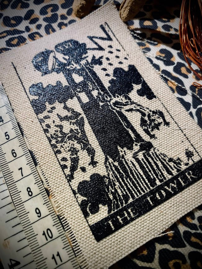 The Tower tarot card sew on patch.