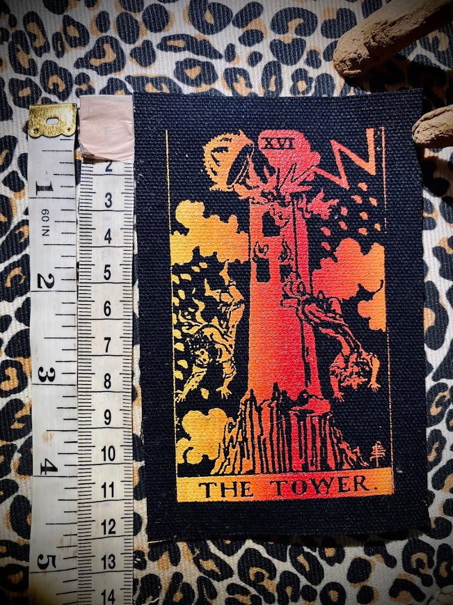 The Tower tarot card sew on patch.