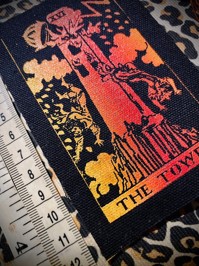 The Tower tarot card sew on patch.