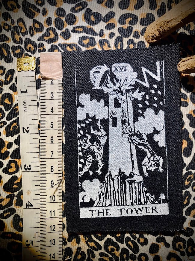 The Tower tarot card sew on patch.