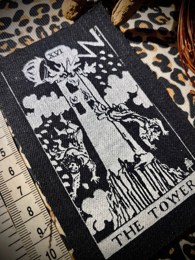 The Tower tarot card sew on patch.