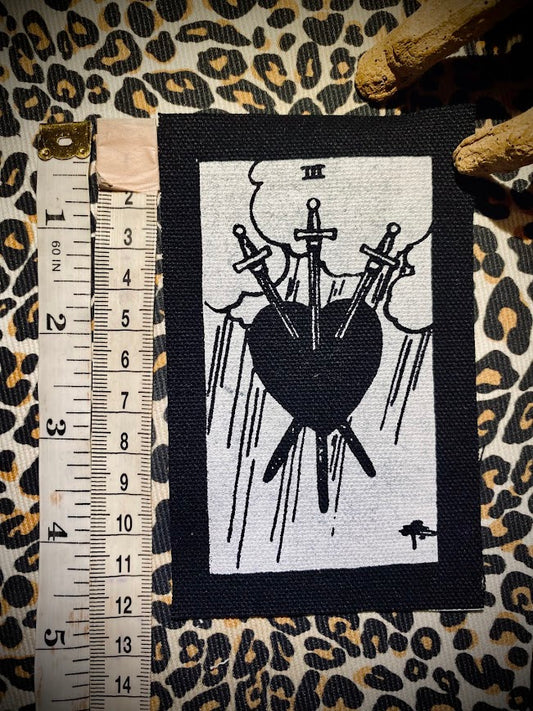 Three of swords tarot card sew on patch