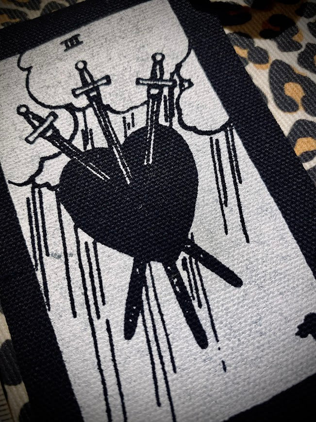 Three of swords tarot card sew on patch