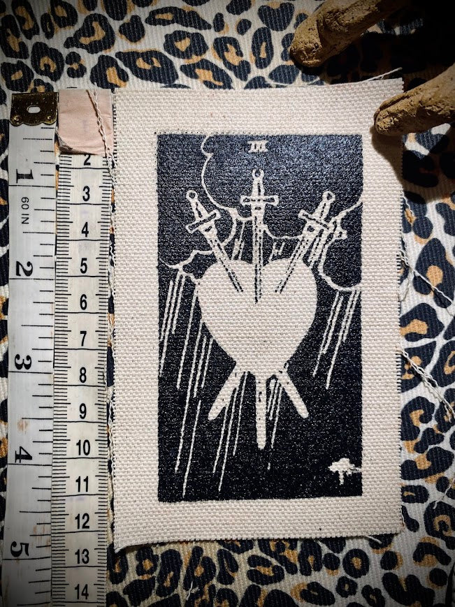 Three of swords tarot card sew on patch