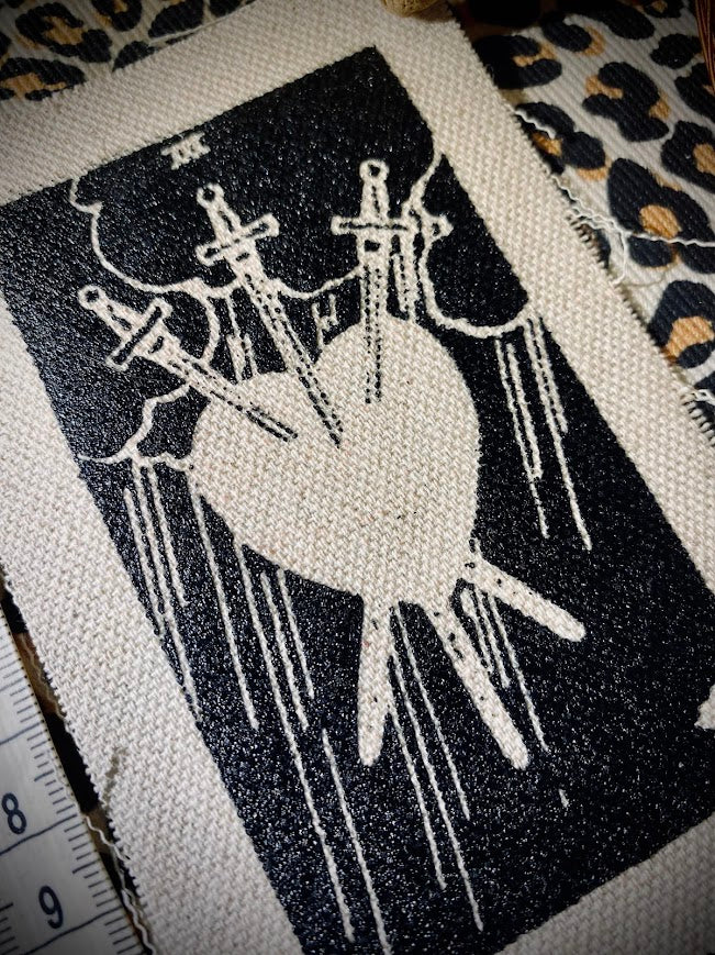 Three of swords tarot card sew on patch