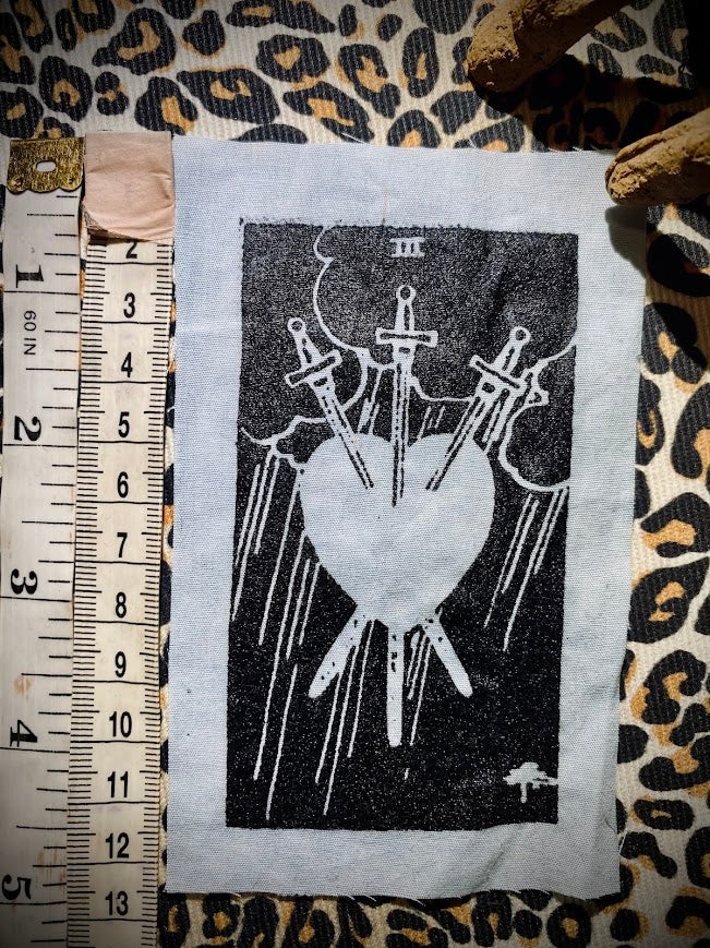 Three of swords tarot card sew on patch