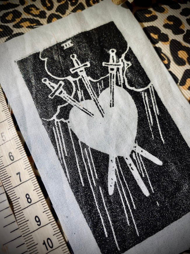 Three of swords tarot card sew on patch