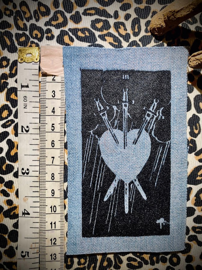 Three of swords tarot card sew on patch