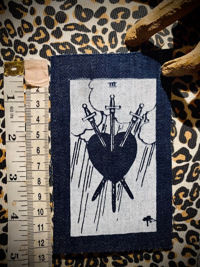 Three of swords tarot card sew on patch