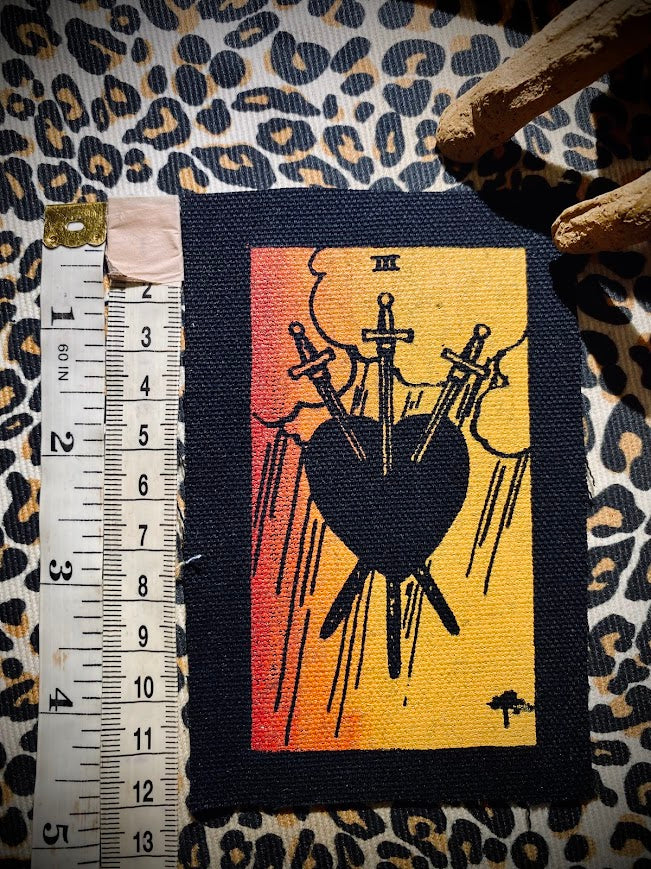 Three of swords tarot card sew on patch