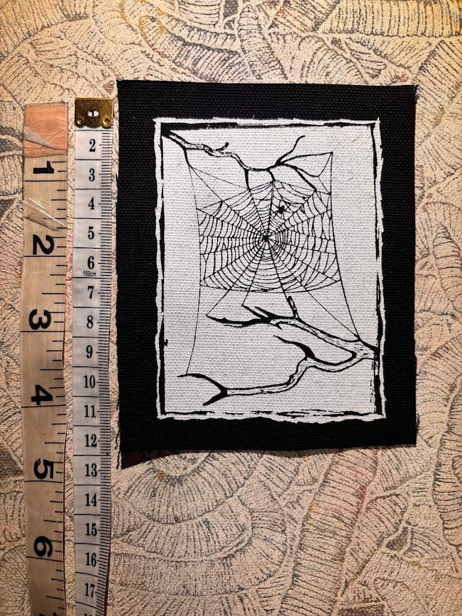 Spider web, stung up between two dead branches sew on patch