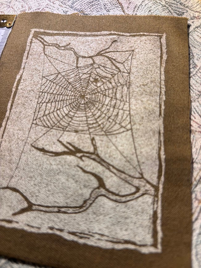Spider web, stung up between two dead branches sew on patch