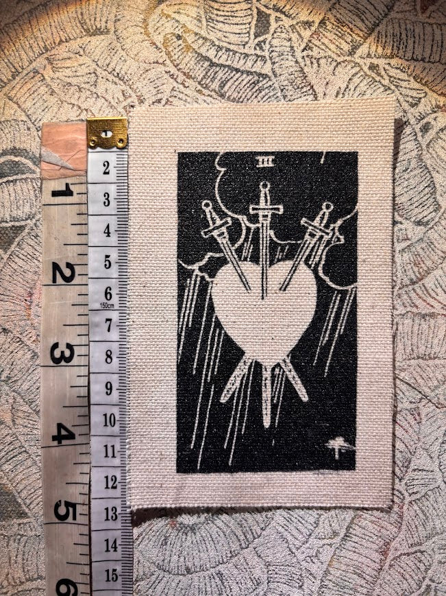 Three of swords tarot card sew on patch