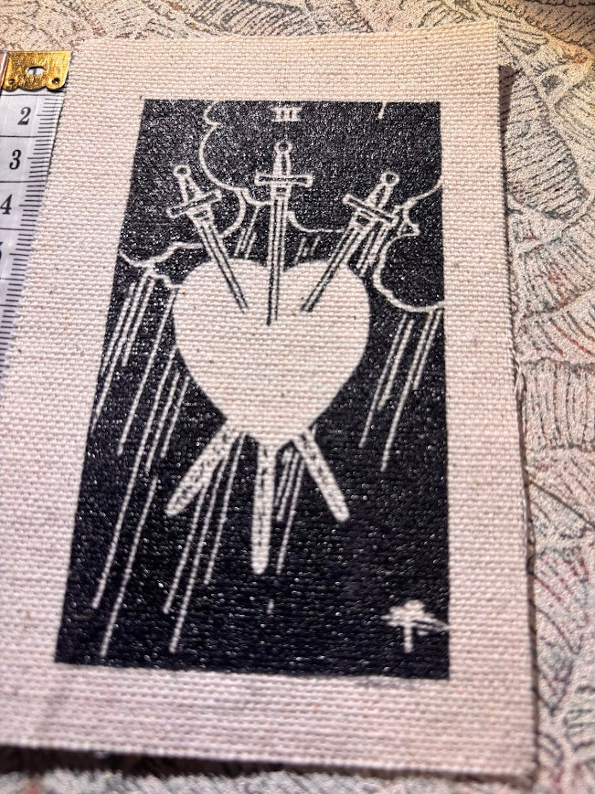 Three of swords tarot card sew on patch