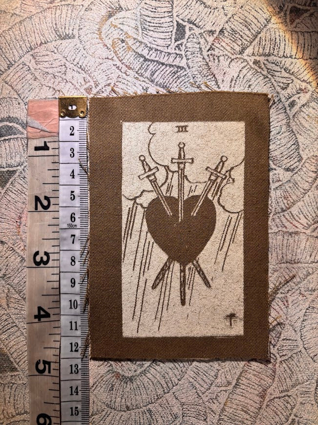 Three of swords tarot card sew on patch
