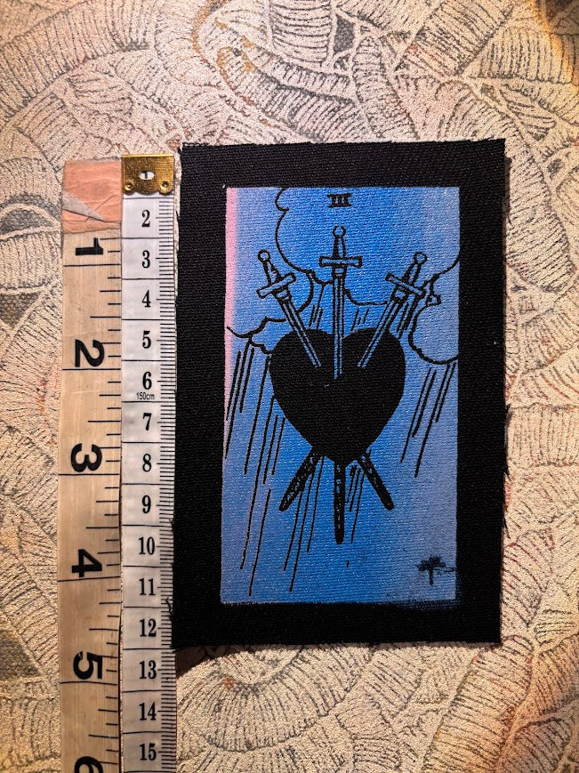 Three of swords tarot card sew on patch