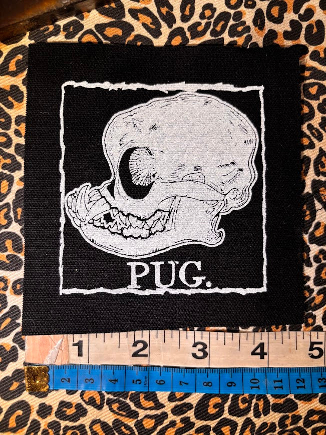 Pug skull sew on patch
