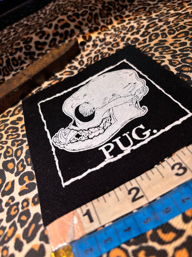 Pug skull sew on patch
