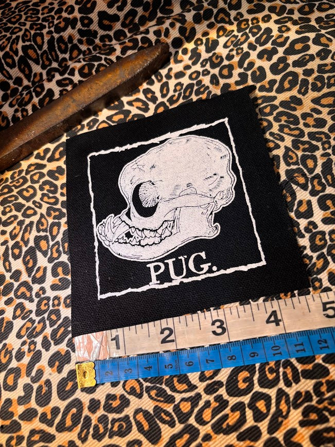 Pug skull sew on patch