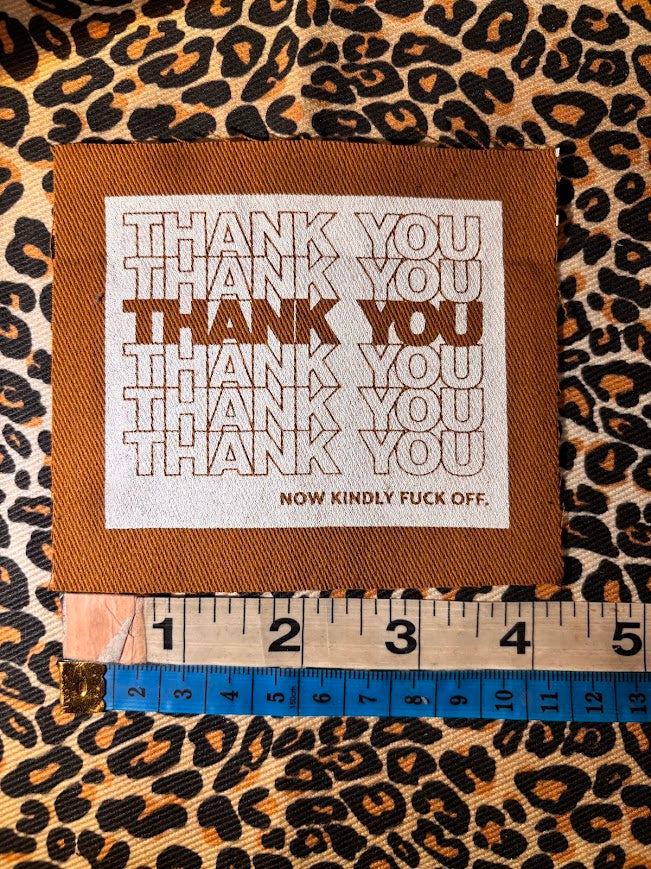 Thank you, now kindly f_uck off patch, from the 90's bag design
