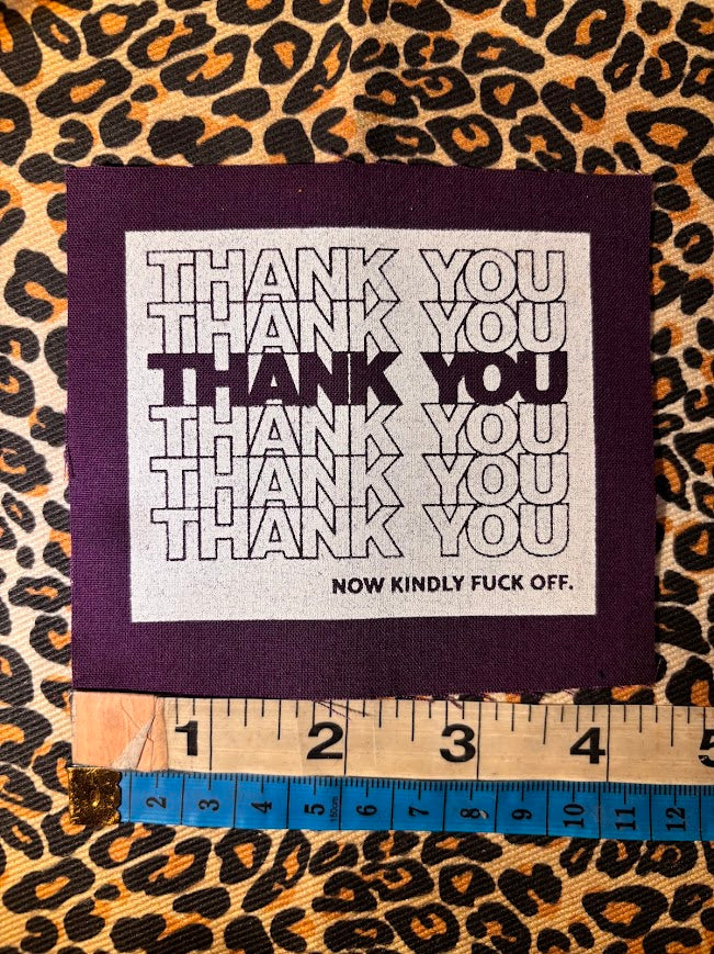 Thank you, now kindly f_uck off patch, from the 90's bag design