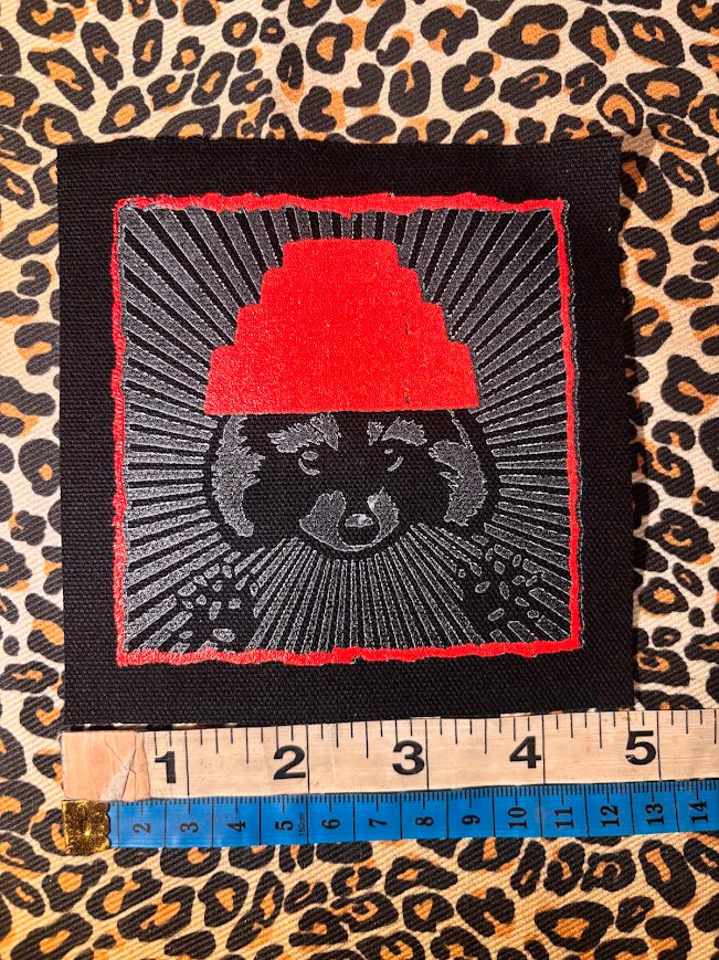 Are We not Trashy? Raccoon with a Devo hat patch
