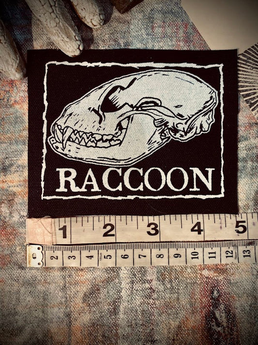 Raccoon skull sew on patch