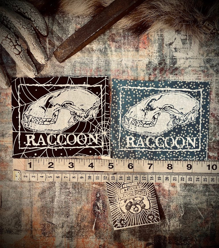 Raccoon skull sew on patch