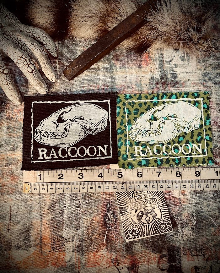 Raccoon skull sew on patch