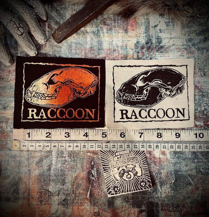 Raccoon skull sew on patch