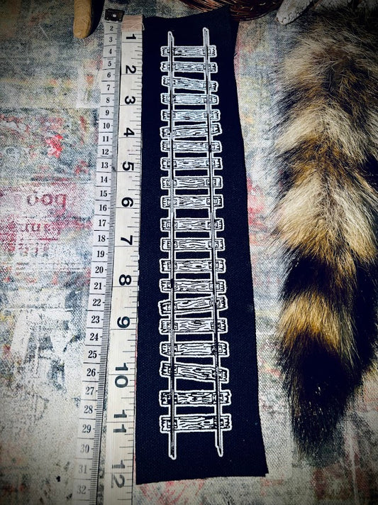 Train tracks crusty sew on patch. 11 inches long