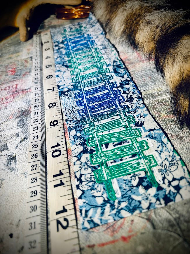 Train tracks crusty sew on patch. 11 inches long