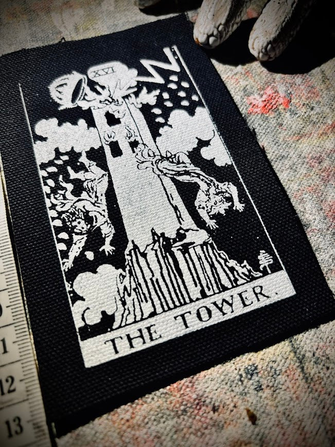 The Tower tarot card sew on patch.