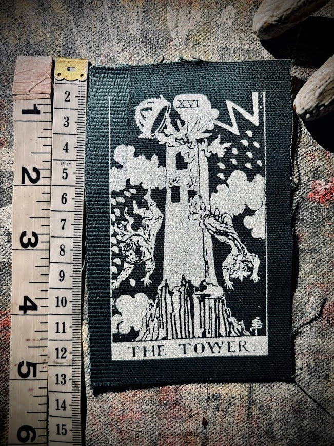 The Tower tarot card sew on patch.