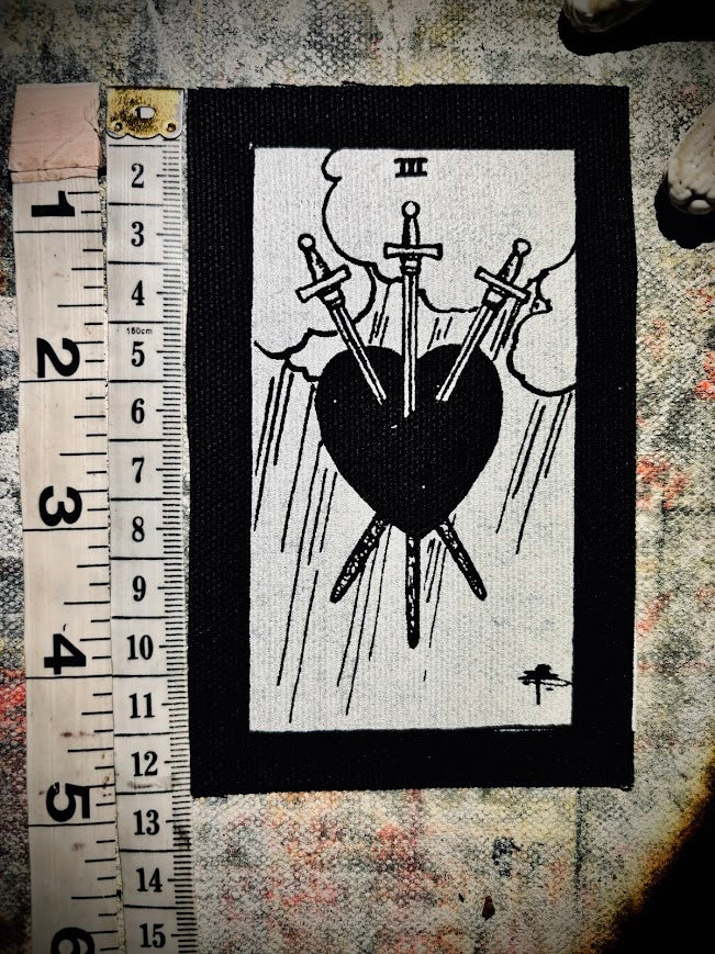 Three of swords tarot card sew on patch