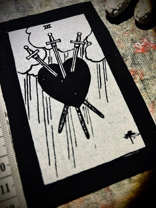 Three of swords tarot card sew on patch