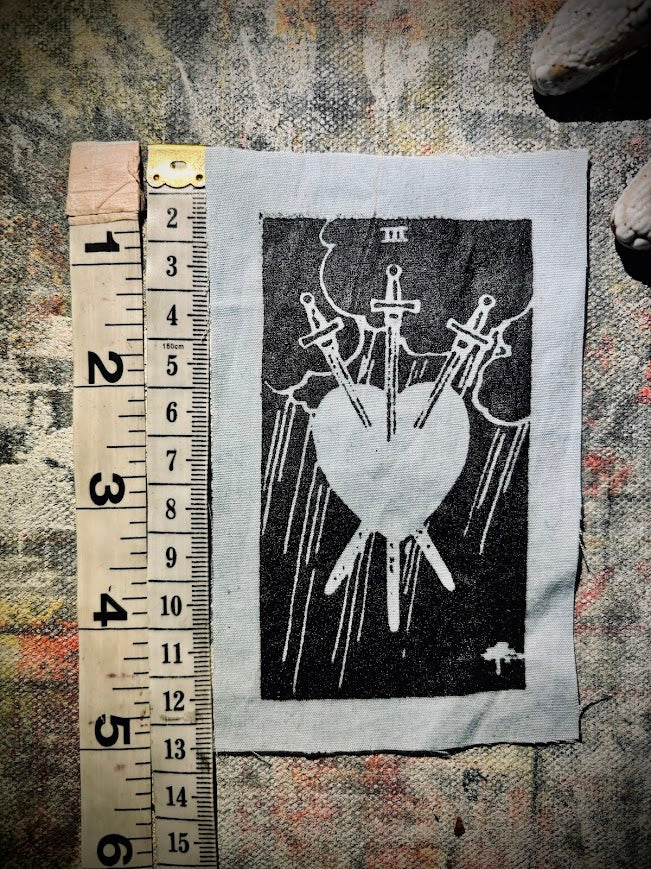 Three of swords tarot card sew on patch