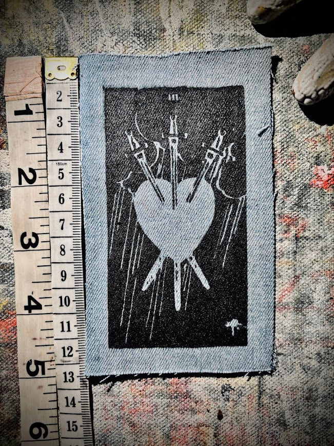 Three of swords tarot card sew on patch