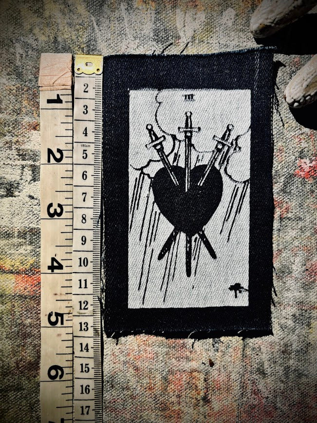 Three of swords tarot card sew on patch