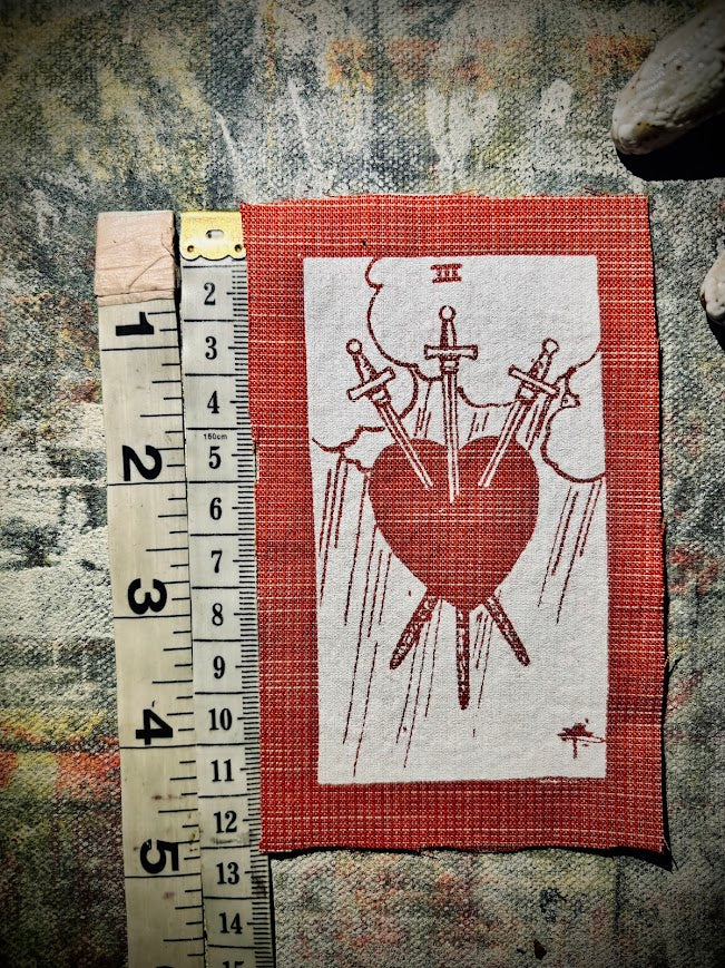 Three of swords tarot card sew on patch