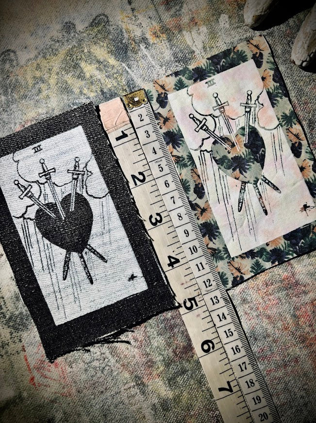 Three of swords tarot card sew on patch