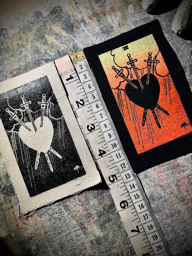 Three of swords tarot card sew on patch