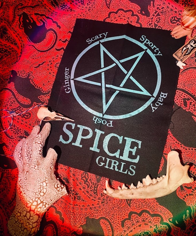 Satanic Spice Girls back patch. 90's nostalgic goth girl group for punk battle vests, crusty overalls, horror goth backpacks