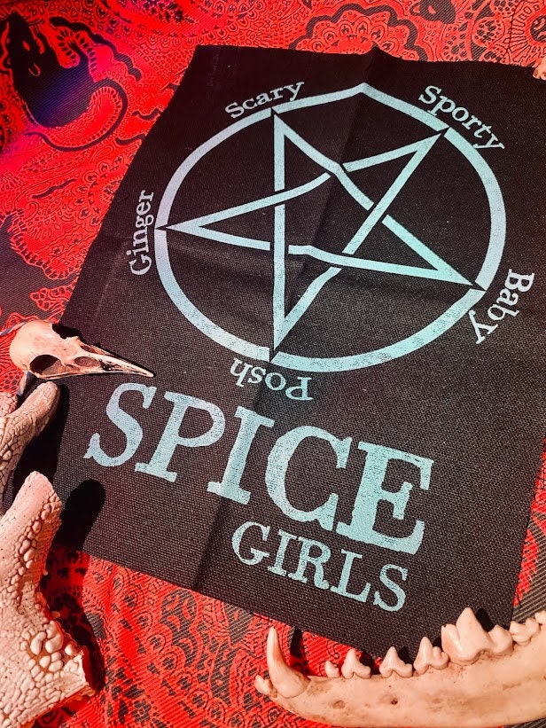 Satanic Spice Girls back patch. 90's nostalgic goth girl group for punk battle vests, crusty overalls, horror goth backpacks