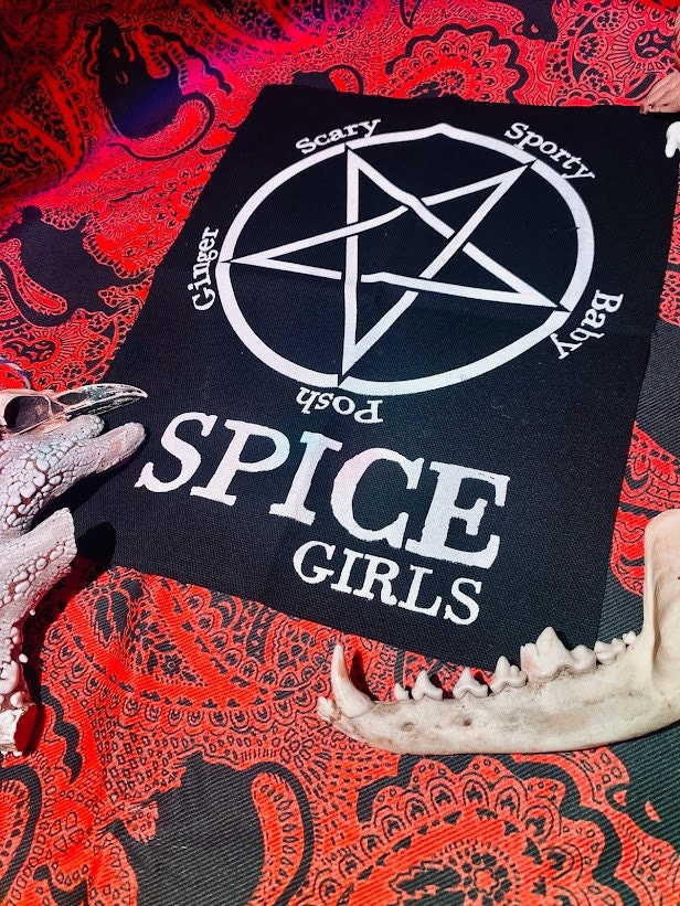 Satanic Spice Girls back patch. 90's nostalgic goth girl group for punk battle vests, crusty overalls, horror goth backpacks