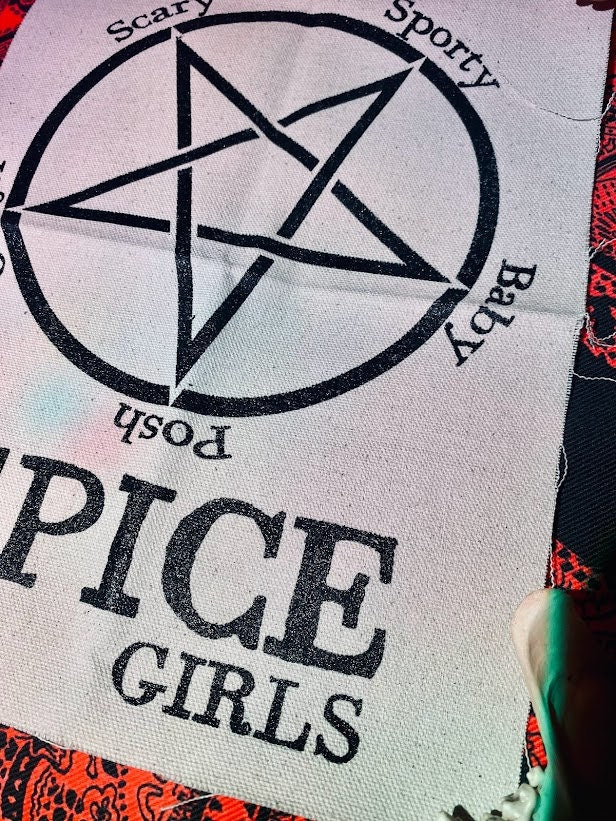 Satanic Spice Girls back patch. 90's nostalgic goth girl group for punk battle vests, crusty overalls, horror goth backpacks